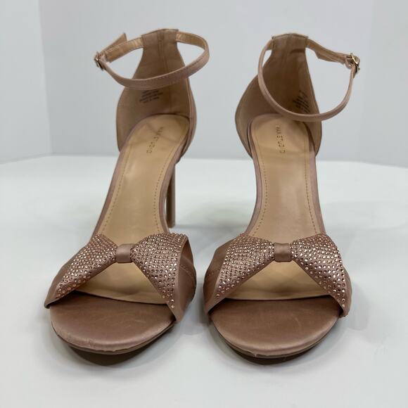 Max Studio Rorima2 Rose Gold Satin Embellished Bow Open Toe Heels Womens Sz 11M - Picture 2 of 14